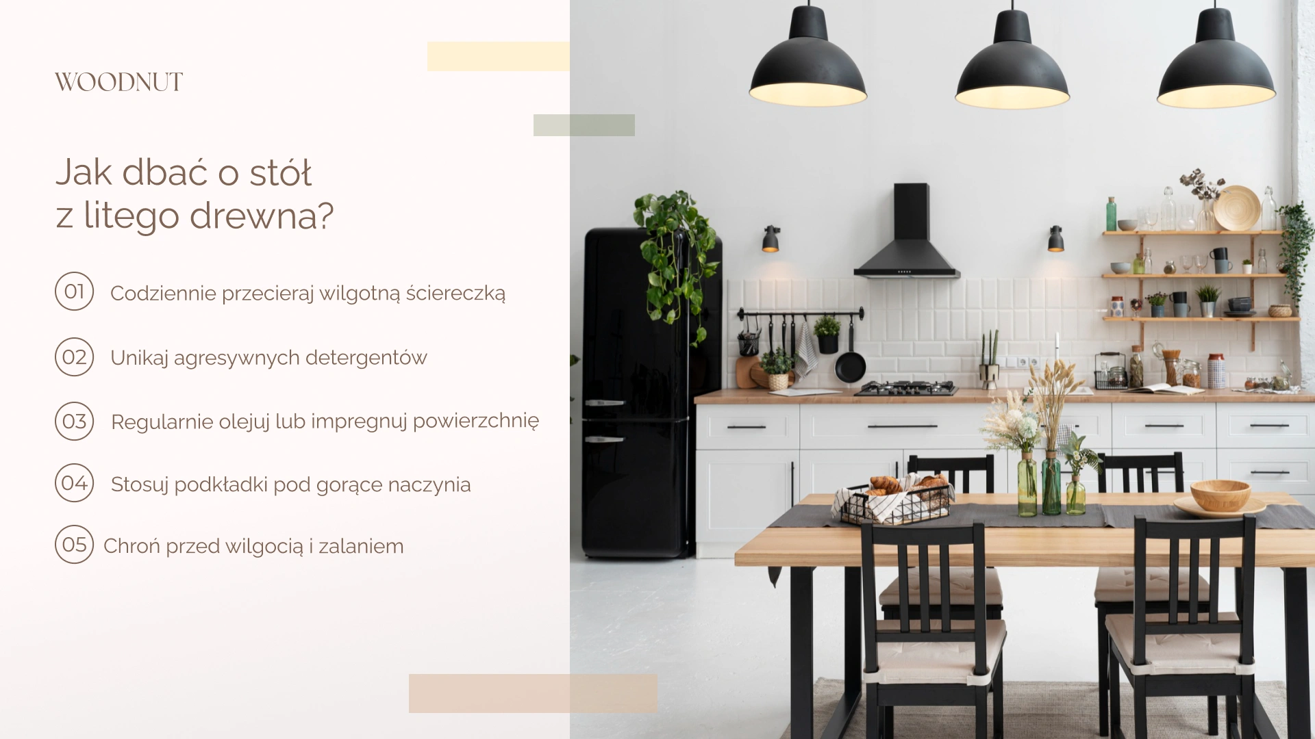 Jak dbać o stół z litego drewna? Meble do kuchni loftowej Woodnut