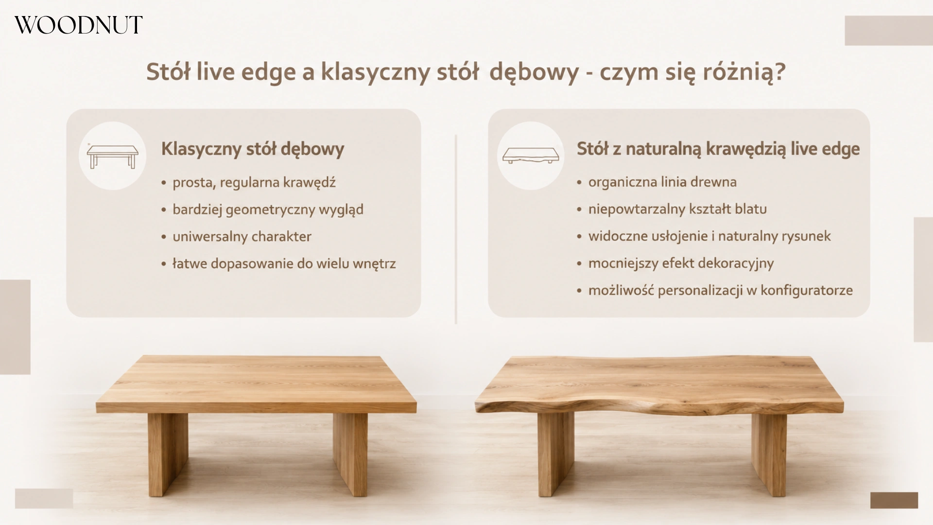 Stół live edge a klasyczny stół dębowy - czym się różnią?